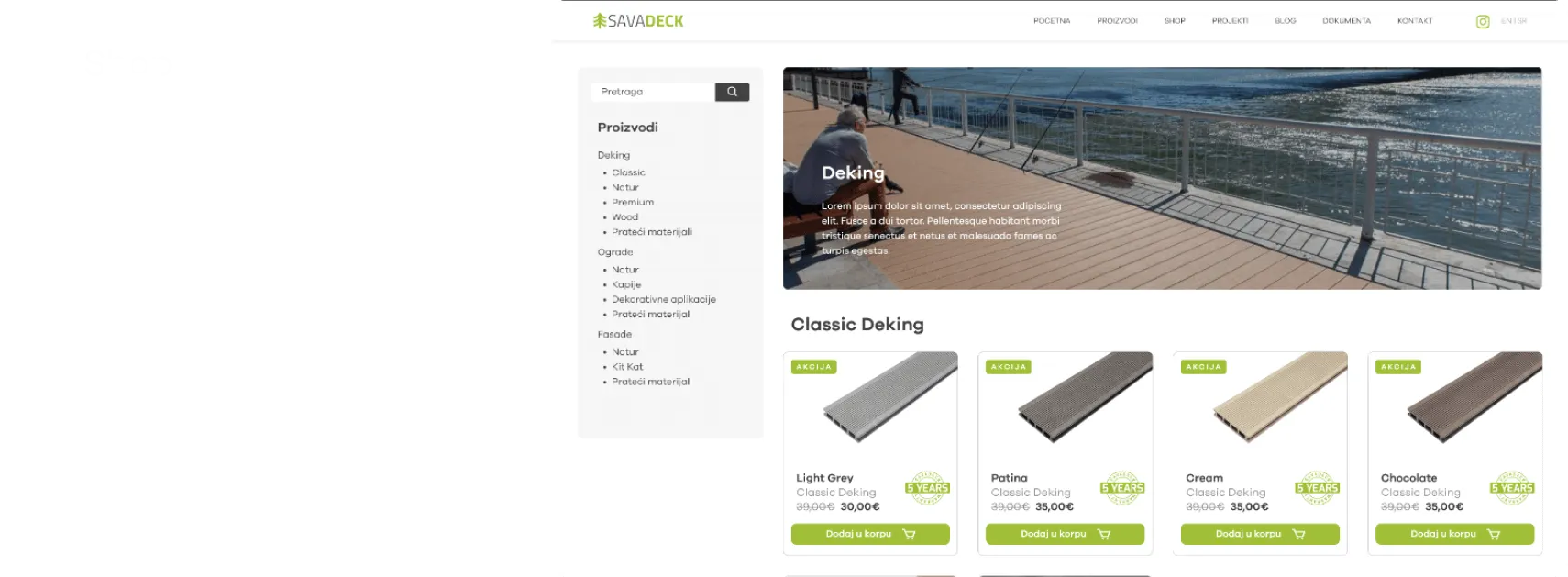 Savadeck business portal shop page design