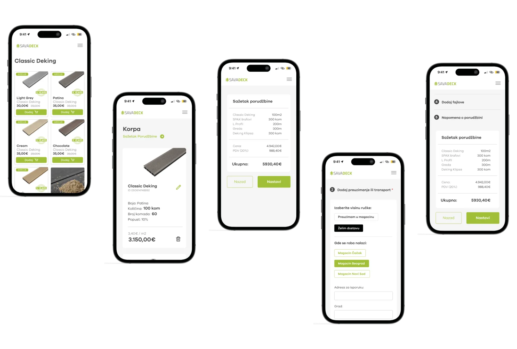 Savadeck business portal pages design mobile device preview
